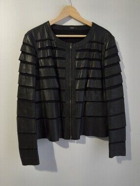 Riani Black Lamb Nappa Leather Jacket Size 14